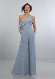 Modischer Overall für Brautjungfern, gerüscht, einschulterig, Hochzeitsgastkleid, bodenlang, Chiffon, Hosenanzüge, Übergröße, Trauzeugin von Hon293Y