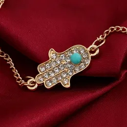 Grossist-s för kvinnor mode hamsa kristall hand av fatima turkos sten 18k guldpläterade armband smycken för kvinnor
