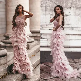 Pink D Arabic Floral Mermaid Feathers Prom Dresses k Long African Evening Gowns Semi Formal Gala Dress Graduation Party Gown resses ress