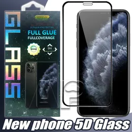Vollkleber-Abdeckung aus gehärtetem Glas für iPhone 15 14 13 12 Mini 11 Pro XR XS Max Displayschutzfolie für Samsung S10E A20E A2 CORE J6 Schwarz
