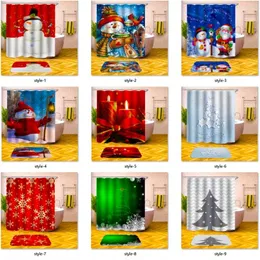 Weihnachts-Duschvorhang, Weihnachtsmann, Schneemann, Glockenbäume, Weihnachten, Badezimmer-Duschvorhang, wasserdichter Polyesterstoff mit 12 Haken, 180 x 180 cm