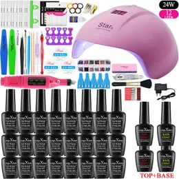 Nail Set 24W UV LED-lampor med 0/6/10/24 st nagelgelpolska kit suga av manikyruppsättning gel nagellack