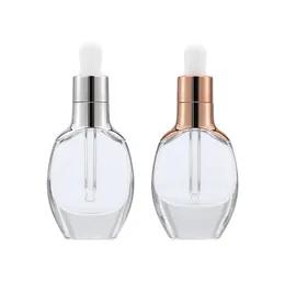 30ml Clear Glass Dropper Bottle Essence Lotion Cosmetic Tom Container Gold Silver Cover Snabb leverans sn1521