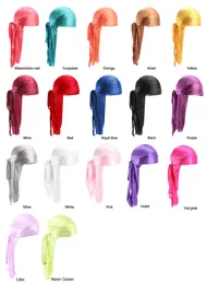 Long Tail Silky Scarf Muslim Doo Rag Pirathatt Durag Chemo Caps Skull Hat Turban Hårband Bandanas 18 Färger för Välj