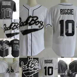 لعبة البيسبول قمصان Mens B.I.G. 10 Biggie Smalls Black Jersey The Contirious Movie Bad Boy White Manceed Baseball Film Buttons Cheap Jersey