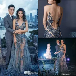 Fashion Prom Dresses Blue Appliques Sequins Evening Wear 2021 Sexy Mermaid Dress Sweep Train Sleeveless Party Gowns