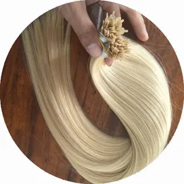 Blond färg 613 # 100% Human Hair 1g Strand 300s Fläktspets i hårförlängningar Peruanska hårförlängningar