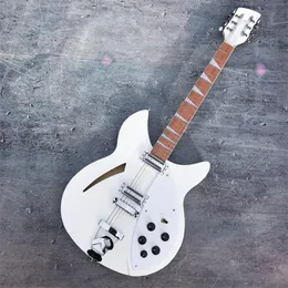 Niestandardowe 330 12 strun białych półprzestrążone ciało gitara elektryczna połysk lakierka palisewood podstrunnica, 5 konbs, dwa wyjścia gniazda, biały pickguard