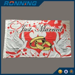 Just Married Flag Banner 90x150 cm High Quality Printed Polyester Fabric Flying Hanging 5x3 Ft Flags Indoor Outdoor Use, free shipping