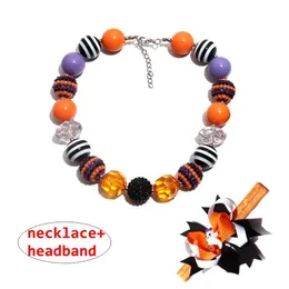 Halloween Girl Necklace Headband Set Candy Color Bubble Beads Kids Girl Holiday Set Beauty Charms Present