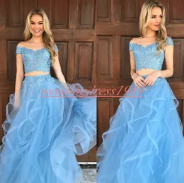 Elegância Rendas Duas Peças Vestidos de Baile Em Camadas Applique Beads 2019 Partido Africano Formal Menina Negra Vestidos de Noite Convidado Desgaste Robe De Soiree