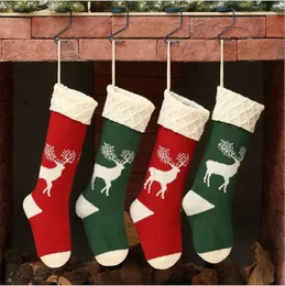 Christmas Stocking Gift Bags Knitting Stocking Socks Elk Xmas Tree Ornaments Hanging Decoration 2 Colors Free Shipping