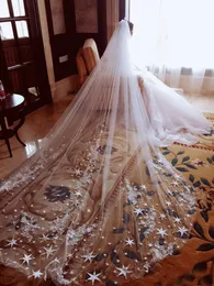 Hot Sale Wedding Bridal Veils 2T Cathedral Length 3m Long Star Lace Applique Veil With Free Comb