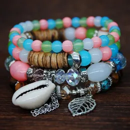 New Bohemian National Style Color Matching Fashion Charm Natural Shell Bracelet Elastic Rope Multi-Layer Bracelet Women Jewelry