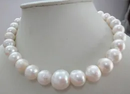 Venta caliente nuevo estilo> Gran 12-15 MM Mar del Sur genuino blanco collar de perlas bien