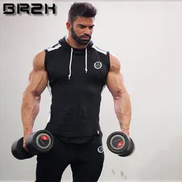 Fitness Mężczyźni Kulturystyka Bez Rękawów Mięśni Bluzy Workout Ubrania Casual Bawełniane Topy Z Kapturem Tank Topy 2 Kolor