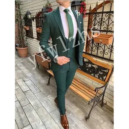 Klasik Tek Düğme Yakışıklı Groomsmen Tepe Yaka Damat smokin Erkekler Suits Düğün / Balo Sağdıç Blazer (Ceket + Pantolon + Vest + Tie) W22