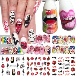 1pcs Nail Stickers Sexy Lips Cool Girl Water Decals Wraps Cartoon Sliders For Nail Decoration Manicure Colorful Tip