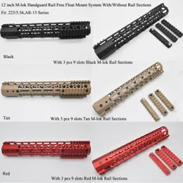 Black/Red/Tan 12 inch M-lok Handguard Rail Picatinny Mount System With/without 3 pcs mlok Rail Section