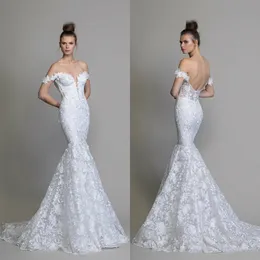 ハイファッションホワイトマーメイドのウェディングドレスvestidos de Noviaレース背中のブライダルガウンPnina Tornai 2020 Offショルダービーチウェディングガウン