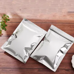 100st Aluminiumfolie Silver Zip Lås återförslutningsbar Förpackning Väskor Zipper Glänsande Mylar Packing Pouch Kaffepaket Väska