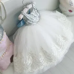 New Baby Kids Girls Party Gown Abito formale Paillettes Flower Lace Bowknot Dress Abito da sposa senza schienale senza maniche 0-10M