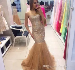 2019 Luxo Champagne Vestido sereia mangas Long Holiday Formal Wear Prom Party Vestido Custom Made Plus Size