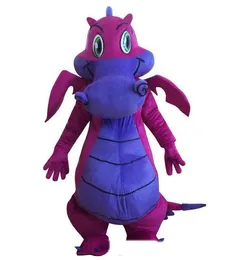 2020 Fabriksförsäljning Ny Big Purple Dragon Mascot Kostym Fancy Dress Vuxen Storlek