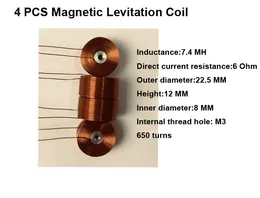 4 PC / LOT Magnetic Levitation Cewka 22 * ​​12mm 800g System lewitacyjny Duży Średnica zewnętrzna Duża oporowa DIY Pełna Copowa Cewka Core M3