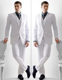 Klasyczny design White Groom Tuxedos Peak Lapel One Button Groomsmen Mężczyzna Suknia Ślubna Doskonałe garnitury (kurtka + spodnie + kamizelka + krawat) 370