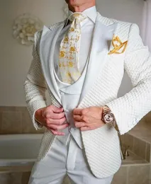 Hübscher elfenbeinfarbener Bräutigam-Smoking mit einem Knopf und spitzem Revers, Herren-Hochzeitsfeier, 3-teilige Anzüge (Jacke + Hose + Weste + Krawatte) K106