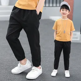 Teen Boy's Byxor Barn Vår Höst Solid Bomull Full Byxor Casual Slim Stretch Jogger Sweatpants 6-16 år