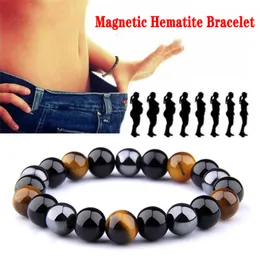 Perlas de piedra natural Obsidian Hematite Tiger Ojo Perlas Terapia Magnética Hematita Anti-Fatiga Adelgazamiento Pulseras para Mujeres Hombres 8 10