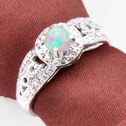 LuckyShine New 10 PCS Lot White Opal Gems 925 Silver Woman Engagement Ring Smycken Storlek 7-8269P