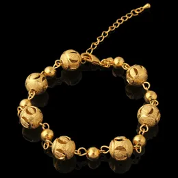 Bracciale da donna in oro giallo 14 kt con perline rotonde piene di perline REGOLABILE Catena di estensione Gioielli 200+60mm*5mm