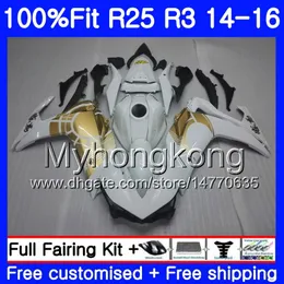 Injektionskropp för Yamaha YZF R3 R25 YZF-R3 YZFR25 Hot Golden White 14 15 16 17 240hm.7 YZF-R25 R 25 YZFR3 2014 2015 2016 2017 Fairings Kit