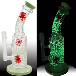 UV -Glasmaterial Glas Bongs Shisha Real Bilder Zwei Fuktion Rauchwasserrohre Öl Rigs Schüssel 14,4 mm Perkolatoren Noctiluct gestreift