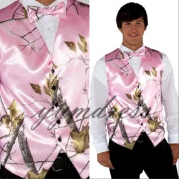 Pink Camo Men Vests 2019 Slim Sit Camouflage Groom Vest Cheap Satin Real Tree Formal Wedding Vests Country Custom Made
