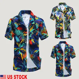 Stylowa Gorąca Sprzedaż Mężczyźni Dorywczo Kwiatowy Druku Krótki Rękaw Slim Koszule Mężczyźni Lato Hawajska Plaża Wygodne Lapel Topy Koszule M-4XL