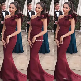 2020 Burgundy Evening Dresses One Shoulder Mermaid Formal Prom Occasion Party Gown Sexy robes de soirée