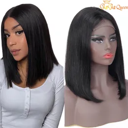 4x4 Lace Front Human Hair Bob Wigs Brazilian Virgin Straight Hair Lace Closure Wig Nature Color