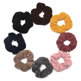 Scrunchies Hairband Striped Rubber Hair Band Wide Hair Ties Knitted Headband Girls Ponytail Holder Winter Hair Accessories 8 Designs DW4146
