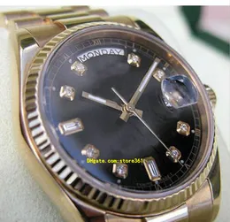 Relojes de pulsera de alta calidad con estuche original Day-Date President 118238 Reloj de 36 mm con esfera de diamante negro en oro amarillo de 18 quilates