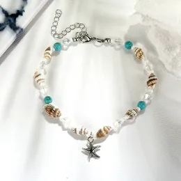 Ny Conch Mizhu Yoga Fotkedja Armband Strand Sjöstjärna Hängsmycke Shell Crystal Bead Foot Smycken WL761