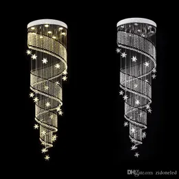 Lampadario di cristallo a spirale a LED di lusso che illumina le plafoniere di cristallo della scala della goccia di pioggia per l'illuminazione dell'interno della sala da pranzo