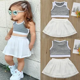 Kids Designer Clothes Girls Casual Outfits Children Sleeveless Vest Top + Chiffon Skirts 2pcs/set Ins Summer Baby Clothing Sets M1476