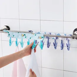 Portable Cloth Hanger Travel Essentials Bathroom Cloth Racks Folding Clothespin with 6 Clips Portable Clothes Pegs