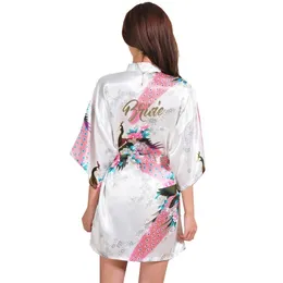 Damska Satynowa jedwabna panna młoda Druhna Maif of Honor Robe Złoty Brokat Peacork Wedding Party Kimono Szata Nightwear