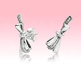 Funkelnder Bogen-Ohrstecker für Damen und Mädchen, Geschenk für den Sommer, Schmuck für Pandora, echte 925er-Sterlingsilber-Ohrringe mit Original-Box-Set