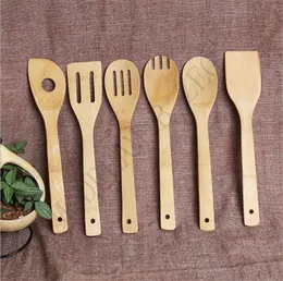 6 Styles Bamboo Spoon Spatula 30*6cm Natural Wooden Utensil Kitchen Cooking Turners Slotted Mixing Holder Shovels Free Ship